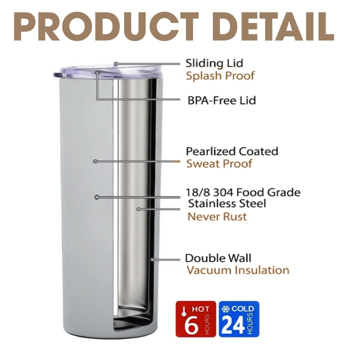 Aluminum Straight Cup with Sliding Lids 20oz