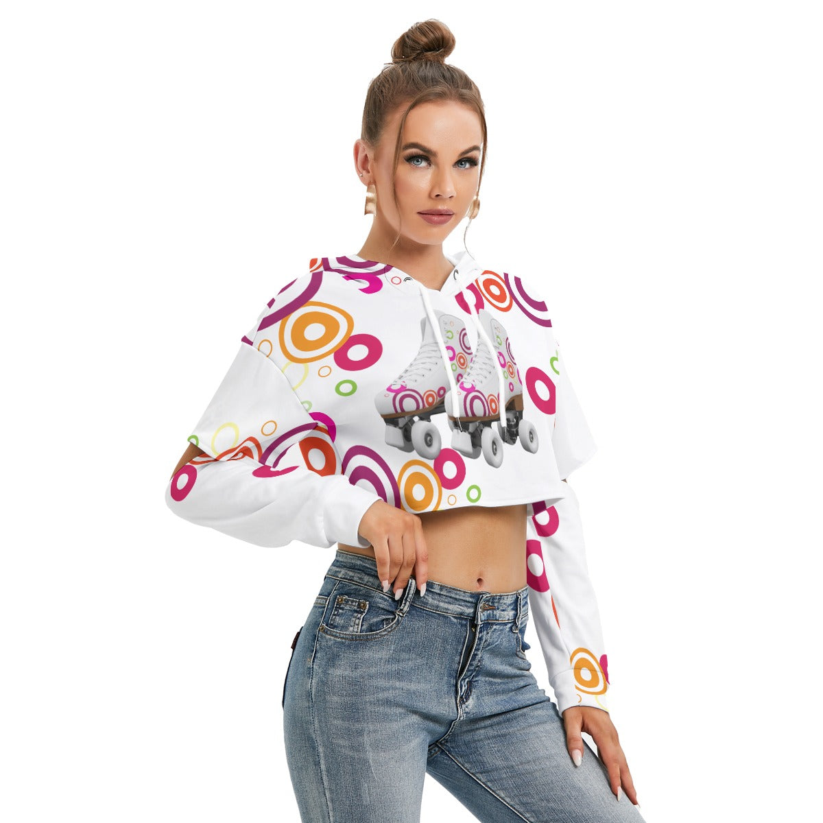 All-Over Print Women's Heavy Fleece Hoodie With Hollow Out Sleeve