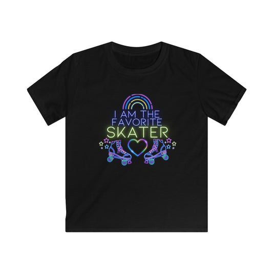 Kid's Roller Skating T-Shirt "I'm the Favorite Skater" Roller Skating Birthday Party Tee for Boys and Girls, 100% Cotton